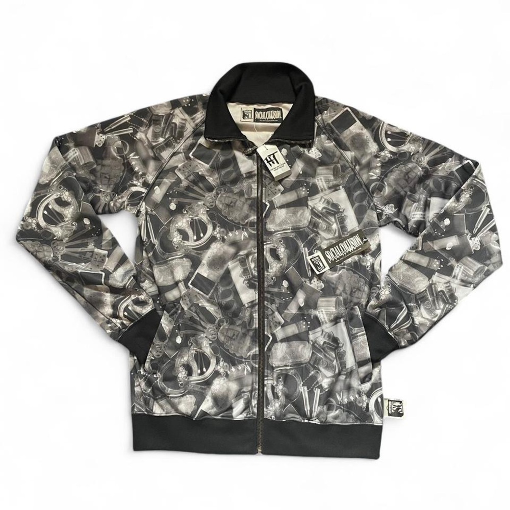 Vintage Social Collision / Hot Topic Grey / Black Bomber Jacket • SIZE - S • NWT